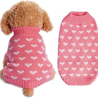 Pull en tricot chaud à motif cœur pour chien, gilet pour petits chiens et chiots femelles