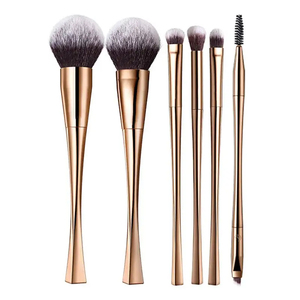 YRX Ensemble de 6 pinceaux de maquillage en fibres synthétiques écologiques, longue durée, poils doux, personnalisables, dorés, aluminium électro-plaqué - Product Image 2