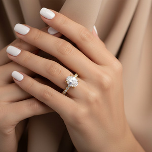 Bague en argent sterling S925 avec pierre latérale ovale en moissanite, bijoux élégants pour femmes, pour fiançailles, mariage, usage quotidien - Product Image 3
