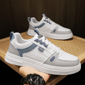 Chaussures de sport pour hommes, légères, à lacets, en maille PU artificielle durable, printemps-automne, nouvelle tendance, polyvalentes, blanches, antidérapantes, décontractées - Product Image 2