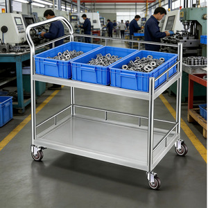 Durable <strong>Double</strong> <strong>Layer</strong> Multi-Level 201 Stainless Steel Anti-Rust Utility <strong>Trolley</strong> Brake Wheels Load Capacity 200kg Industrial Use - Product Image 5