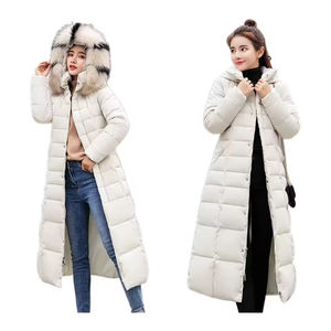 Women's Jacket Long <strong>Body</strong> <strong>Warmer</strong> Thick Woven Coats for <strong>Ladies</strong> Detachable Fur Collar Padded Puffer Down Jacket - Product Image 1