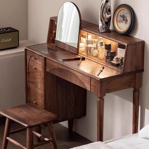 Black Walnut <b>Wood</b> Dressing Table With Storage Cabinet Retro Makeup <b>Desk</b> <b>Solid</b> <b>Wood</b> With Drawers Bedroom Vanity - Product Image 2