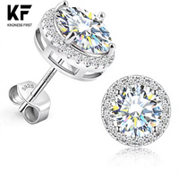 Boucles d'oreilles clous halo en moissanite pour homme/femme, plaqué or 18 carats, argent sterling, couleur D, VVS1, Saint-Valentin, Fête des Pères