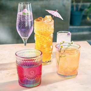 ヴィンテージ虹色グラス ウォーターカップ 6個セット、300ml レインボーエンボス加工タンブラーカップ ジュース、ワイン、カクテル用 - Product Image 3