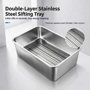 Bac à litière pour <span class=keywords><strong>chat</strong></span> en acier inoxydable à <span class=keywords><strong>double</strong></span> couche, sans odeur, facile à nettoyer, pour intérieur, plusieurs tailles - Product Image 6