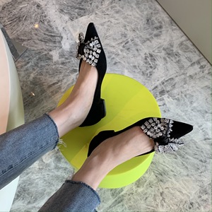 Escarpins en daim noirs à bout pointu avec nœud et strass, polyvalents, pour femme, collection automne 2025 - Product Image 6