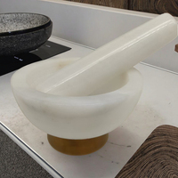 Ensemble de pilon de mortier en marbre naturel 100% de Style Nodic avec base en bois poli nouveauté broyeur d'herbes et d'épices en boîte