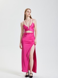 Abito estivo da donna personalizzabile in tessuto di alta qualità vestito Sexy lungo fino al pavimento con cinturino intagliato a tinta unita - Product Image 6