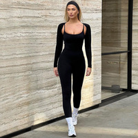 GIMILY oem custom Casual set body pour femmes Slim Fit High Elastic Sling Jumpsuit Long Sleeve Shawl Set Yoga deux-pièces set