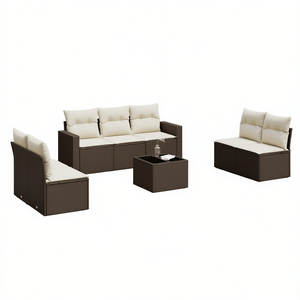 Conjunto de Sofás de Jardín de Ratán Marrón, Muebles de Exterior con Cojines de Espuma de Alta Densidad, Diseño Contemporáneo, Duradero, Resistente a los Rayos UV, PE - Product Image 1