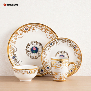 Customized Tableware Luxury Gold Rim Fine Porcelain New Bone China Dinnerware Serving Plates Dish Bowl Dinner <b>Set</b> - Product Image 1
