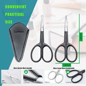 Tijeras para el cuidado del vello facial LePinko, punta puntiaguda de acero inoxidable, color negro, para recortar cejas, nariz, bigote y barba - Product Image 4