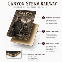 Carte de collection en métal personnalisée Série Chemin de fer à vapeur Canyon Impression HD Train vintage Cadeau souvenir Vente en gros Usine
