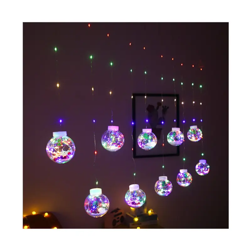 Outdoor Santa Claus Snowman Ball Wall Window Copper Wire Fairy Decorative Led Christmas Curtain Lights String Bedroom