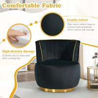 Ensemble de 2 fauteuils pivotants à 360°, fauteuils d'appoint modernes en velours, confortables et rembourrés, base en métal doré, pour salon et chambre à coucher