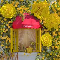 Dekorasi Pernikahan Gaya Eropa Bunga Kertas Hydrangea Kuning Buatan, Untaian Bunga untuk Jendela dan Pintu, Rangkaian Bunga Besar