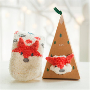 <strong>Cute</strong> Animal Design Deer Christmas <strong>Socks</strong> Women 3D <strong>Fluffy</strong> Coral Velvet Thick Warm Winter <strong>Socks</strong> With Box - Product Image 3