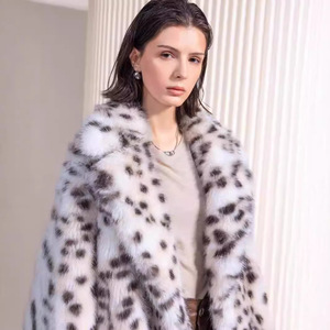 Chaqueta de piel de leopardo de Nieve negra de manga larga para mujer Abrigo de piel falsa de talla grande para invierno-A prueba de viento y cálido con patrón de animales - Product Image 2