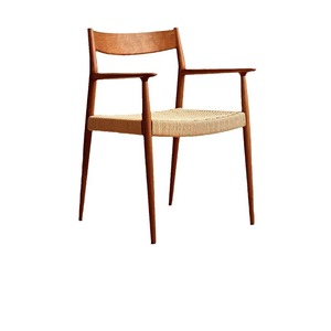 Sillón Nórdico de Madera Maciza de Roble y Cerezo con Asiento Tejido en Cuerda, Silla de Comedor de Estilo Japonés Minimalista para Adultos - Product Image 5