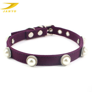 Luxo Elegante Dog Collar Pérola Pet Collar Nylon Dog Collar Com Pérolas - Product Image 4