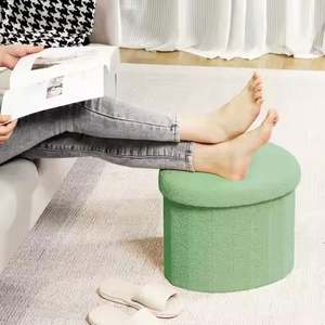 Otomana Plegable de Almacenamiento 38*38*36cm, Reposapiés Redondo con Asiento Acolchado de Espuma Gruesa - Product Image 2