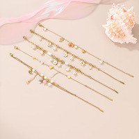 À la mode En Acier Inoxydable Pierre Naturelle Perle Shell Perle Tissé Fleur Bracelet D'amitié En Forme De Coeur