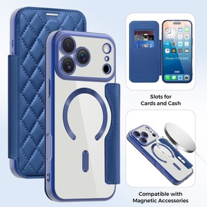Funda de cuero magnética hueca Yadun con ranura para tarjetas y cubierta transparente para teléfono IP17PRO 17PROMAX - Product Image 1