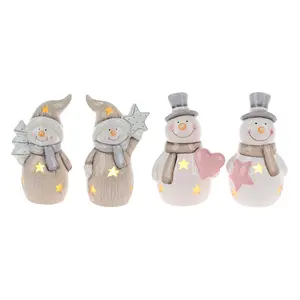 Pemasok dekorasi meja Natal liburan lampu LED Figurine manusia salju keramik