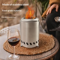 Réchaud de camping portable en acier inoxydable, multi-combustibles, à granulés de bois, mini foyer extérieur, coupe-vent, protection anti-extinction de flamme