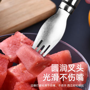 Trancheuse à pastèque et cantaloup moderne en acier inoxydable, double usage, diviseur de fruits multifonctionnel avec fourchette en plastique PC - Product Image 3