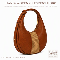 Sac à main hobo en cuir pleine fleur Cognac 3472, tressé à la main en paille de raphia, avec bandoulière réglable, sac à bandoulière pour femme, marque privée