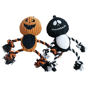 Halloween con chó đồ chơi thiết lập bí ngô ma thiết kế với vải to sợi và bông sợi dây thừng - Product Image 1