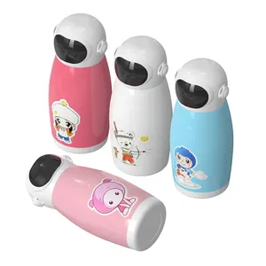 Shengming botol air stainless steel anak-anak, botol air stainless steel cerdas gaya lucu dengan sedotan untuk murid sekolah dasar