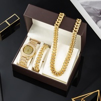 Reloj de Lujo con Diamantes de Imitación Estilo Hip Hop, con Esfera de Cristal, Cadena Cubana y Pulsera para Hombre, en Set de Regalo