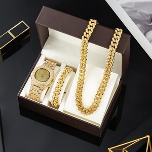 Bộ Quà Tặng Đồng Hồ Kim Cương Hip Hop Iced Out Sang Trọng <span class=keywords><strong>Cuba</strong></span> Chuỗi Vòng Cổ Kim Cương Vòng Tay Đồng Hồ Nam - Product Image 2
