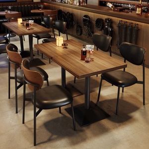 High End Restaurant Furniture Retro Style Wooden Veneer Steel Frame <b>Table</b> and Chairs for Dining Set Contract Commercial Grade Du - Product Image 1