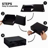 Boîte cadeau magnétique noire en carton avec couvercle, ruban, ruban adhésif, papier d'emballage supplémentaire, gaufrage, écologique et recyclable