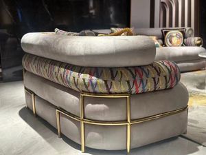 Sofa kain bordir belakang melengkung mewah furnitur desain Modern Sofa Sofa bingkai Titanium tabung baja tahan karat beludru buram - Product Image 4