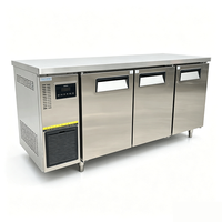 Mesa de trabajo con congelador de tres puertas para tienda de té con leche, refrigerador bajo mostrador de acero inoxidable, congelador comercial tipo banco de preparación.