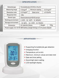 Hochempfindlicher GM8801 Formaldehyd-Detektor-<span class=keywords><strong>Meter</strong></span> <span class=keywords><strong>HCHO</strong></span> Luftqualitätsprüfung Gasanalysator Tester 0-3 mg/m3 - Product Image 6