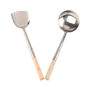 Louche Wok en acier inoxydable de qualité commerciale de 20 pouces avec manche en bois pour <span class=keywords><strong>hôtel</strong></span> ou restaurant à domicile - Product Image 4