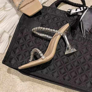 Sandales d'été pour femme en cuir véritable, à talon aiguille, bout pointu, brodées et perlées, avec bride de cheville, style créateur, sexy et intemporel - Product Image 4