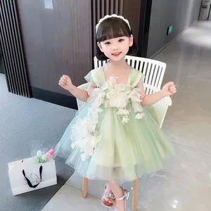 Оптовая продажа, платье для девочек с цветами, зеленое платье для маленьких девочек, платье для принцесс