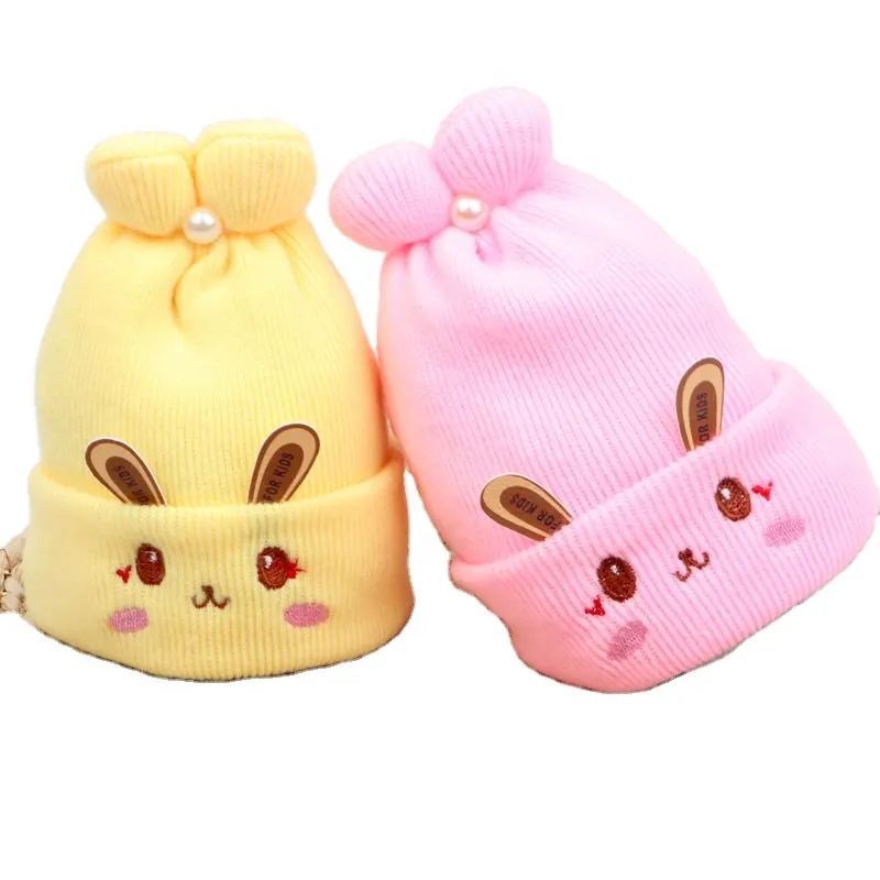 قبعة سميكة محبوكة بطبقة قبعة دافئة للأطفال أرنب قبعة كرتونية لطيفة