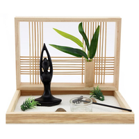 Cadeaux de méditation Mini Kit de jardin de sable Zen japonais pour bureau avec plateau en bambou sable blanc roches de rivière galets râteau ensemble d'outils