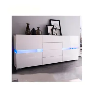 2020 high gloss led storage wooden cheap modern buffet luxury side cabinet with light