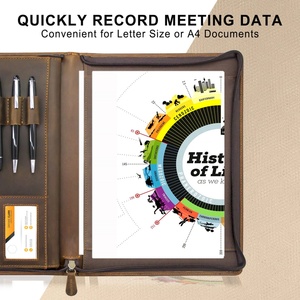 Boshiho File Folder Cover Organizer Crazy Horse Genuine Leather Legal Pad Padfolio Zipper <b>Portfolio</b> Folder Organizer <b>case</b> - Product Image 4