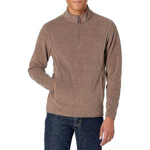 Chemise polaire décontractée pour homme 100 % polyester, zippée 1/4, manches longues, poche doublée, col montant, couleur unie, personnalisable, teinte unie - Product Image 1