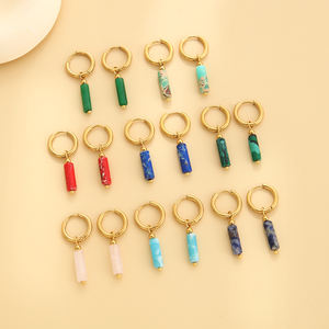 Mini Damen & Herren Edelstahl runde Huggie Ohrringe mit Naturstein perlen Modischer Stud <span class=keywords><strong>Hoop</strong></span> Schmuck - Product Image 1